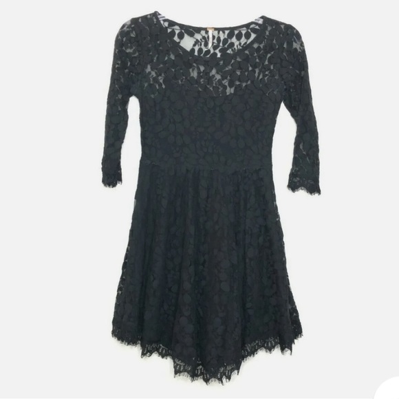 Free People Black Lace mini skater style dress - Picture 3 of 11